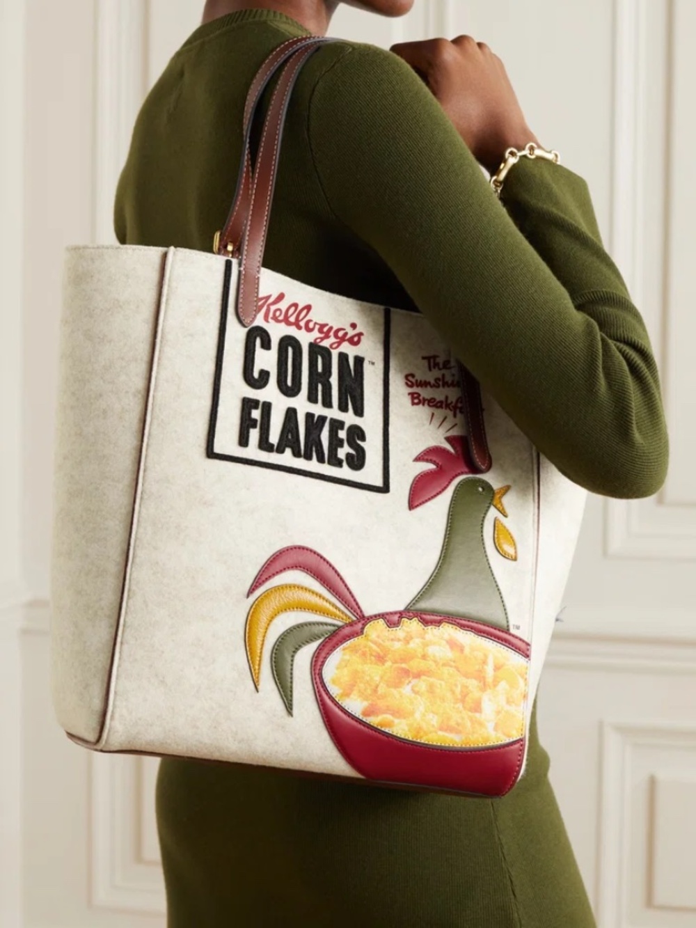 NEW w/ TAGS + BAG Anya Hindmarch Corn Flakes Felt & Leather Tote